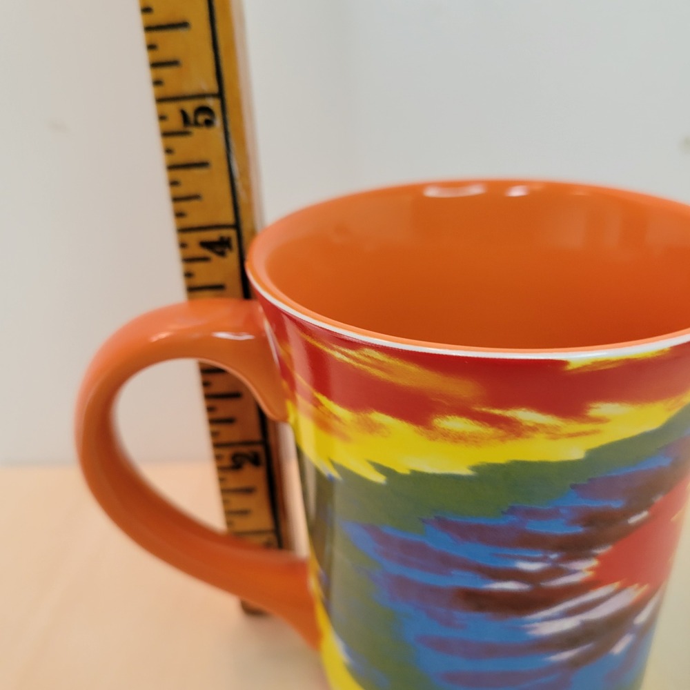 Vibrant Swirl Tie Dye Ceramic Coffee Mug Orange Interior Dishwasher Safe - Picture 7 of 7